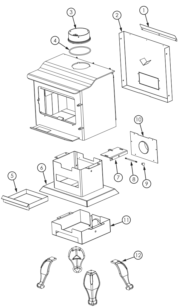 Repair Parts 1 Diagram and Parts List for US1100E-BL  US Stove Company Heating Stove